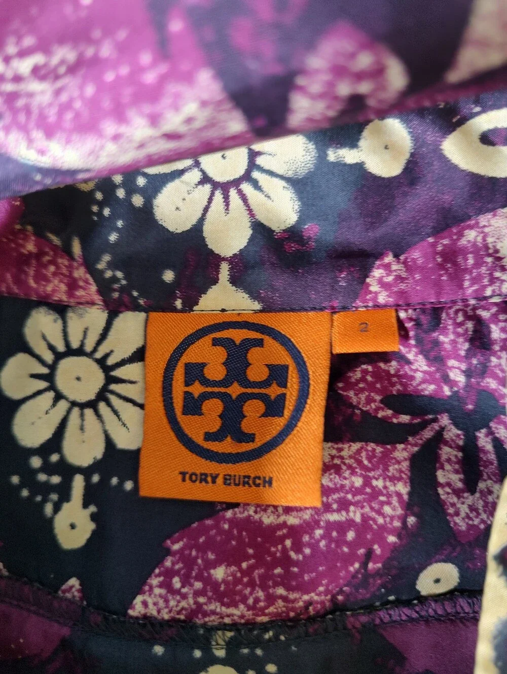 Tory Burch Silk V-Neck Ikat Tunic Top Size 2